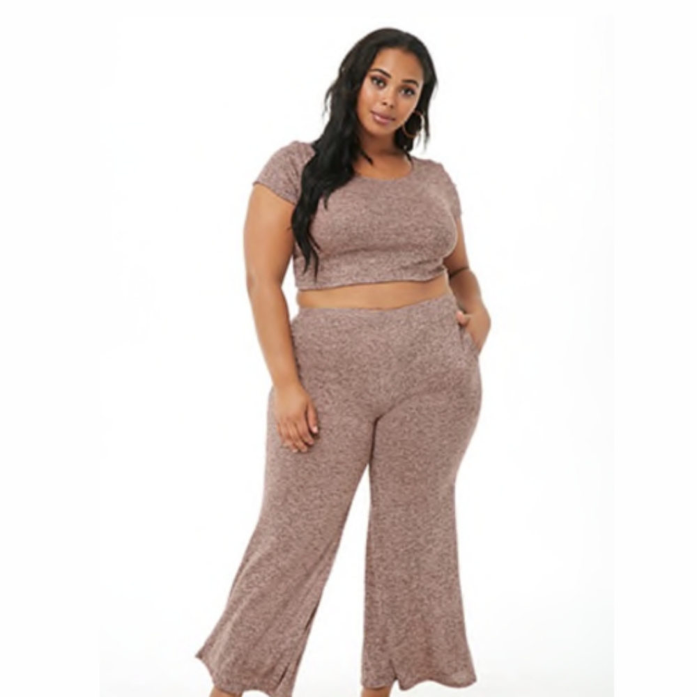 Plus Size Crop Top and Pants Set